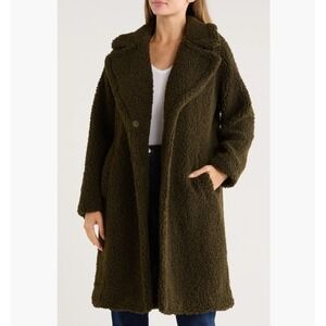 Lucky Brand Teddy Long Coat Faux Fur Shearling Olive Green XL X-Large Jade NWT